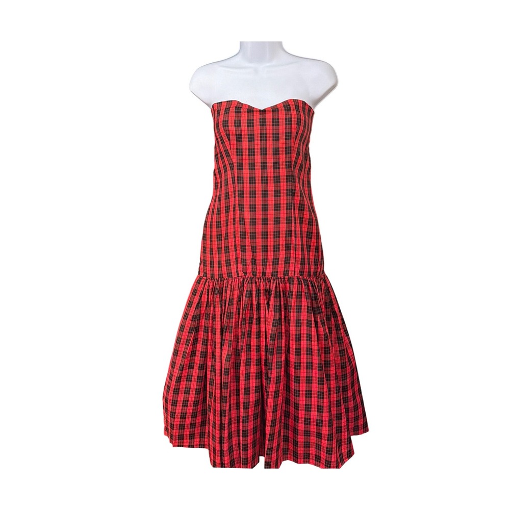 Vintage Preppy Holiday Strapless Buffalo Check Dress Grunge Punk Tartan